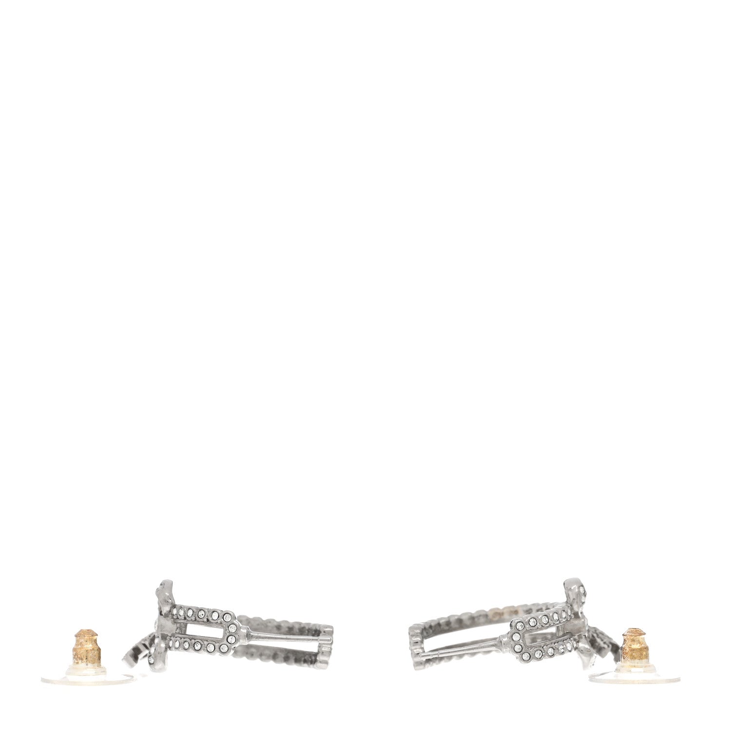 Chanel Metal Crystal CC Bow Hoop Earrings Silver 3 of 5