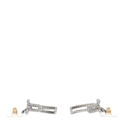 Chanel Metal Crystal CC Bow Hoop Earrings Silver 3 of 5
