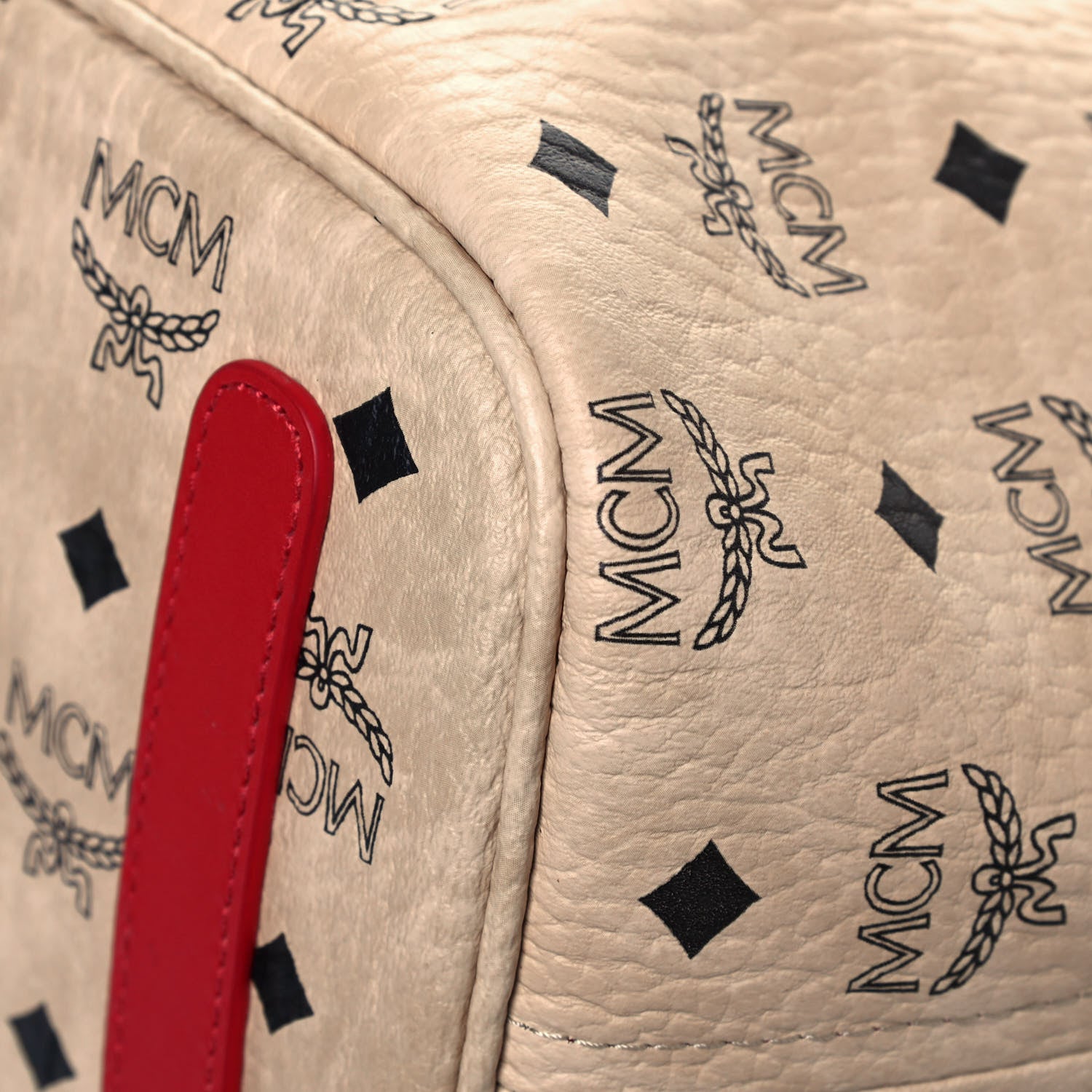 MCM Visetos Shopper Tote Beige Red 11 of 21