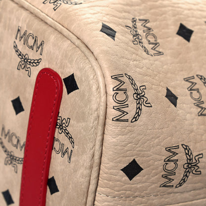 MCM Visetos Shopper Tote Beige Red 11 of 21