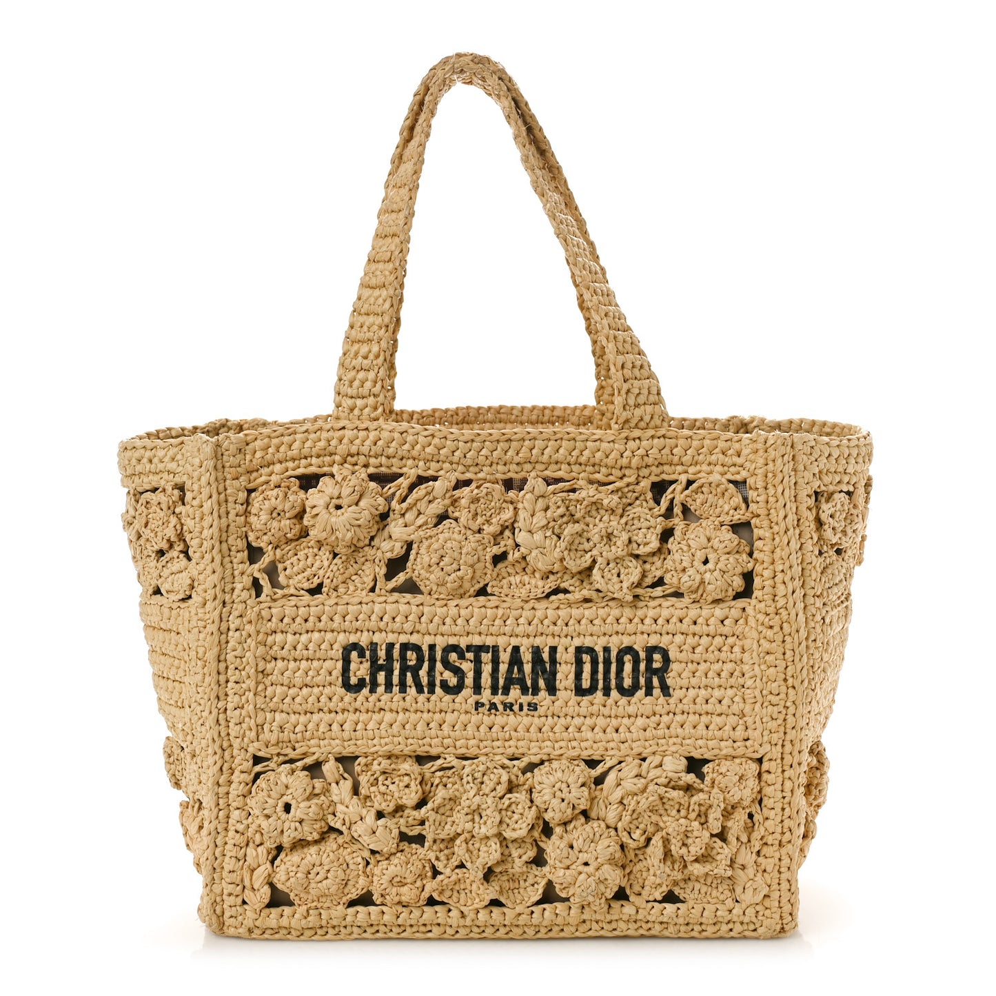 Woven Raffia Floral Embellished Small Book Tote Natural
