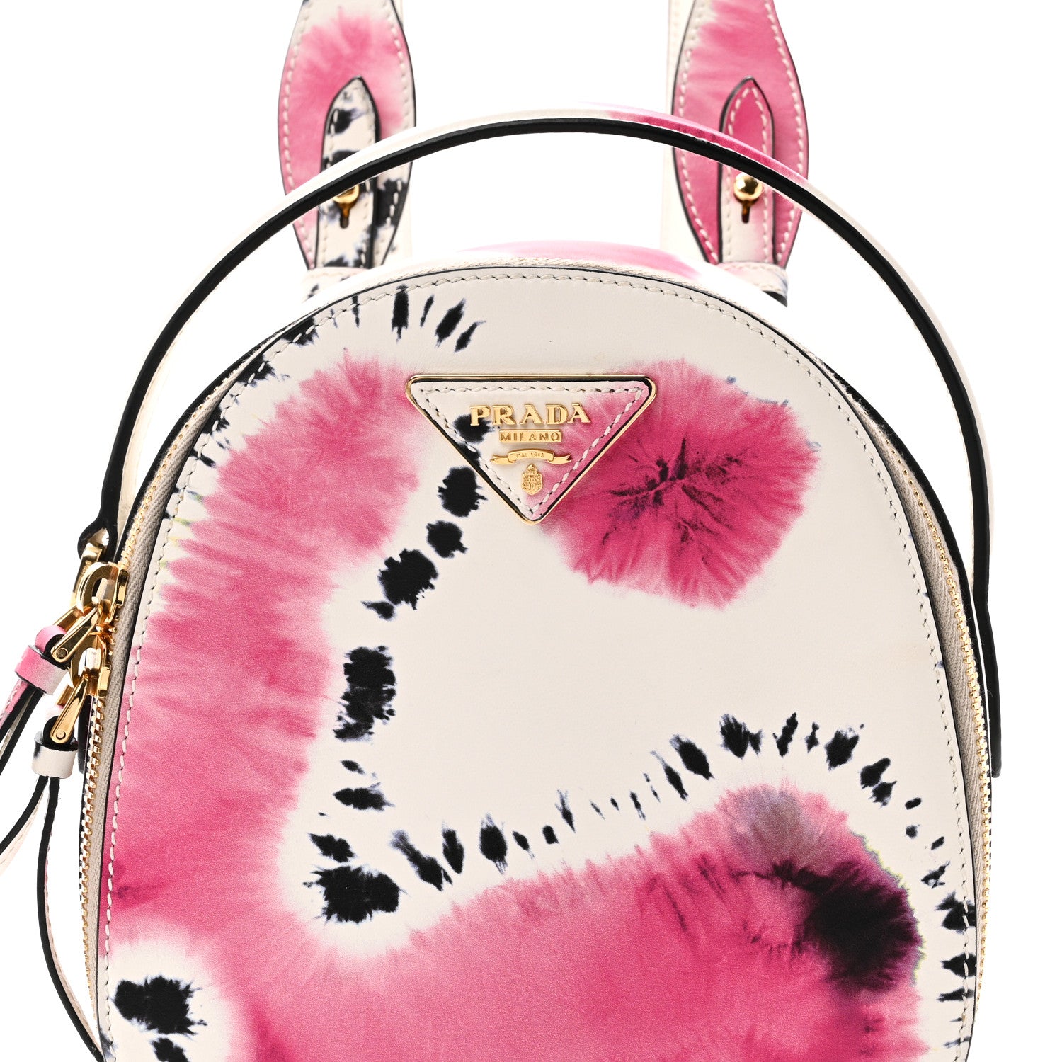 Prada City Calfskin Tie Dye Print Mini Odette Backpack White Pink Black 7 of 10