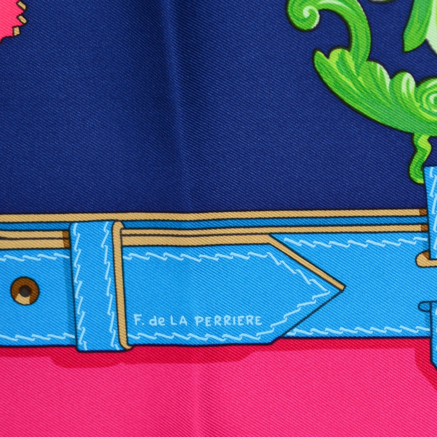 Hermes Silk Cuivreries Scarf 90 Marine Fuschia Vert 5 of 6
