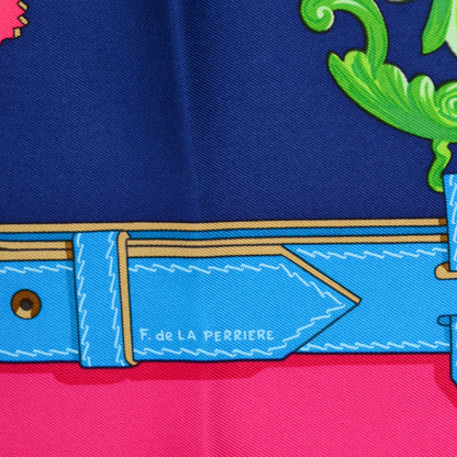 Hermes Silk Cuivreries Scarf 90 Marine Fuschia Vert 5 of 6