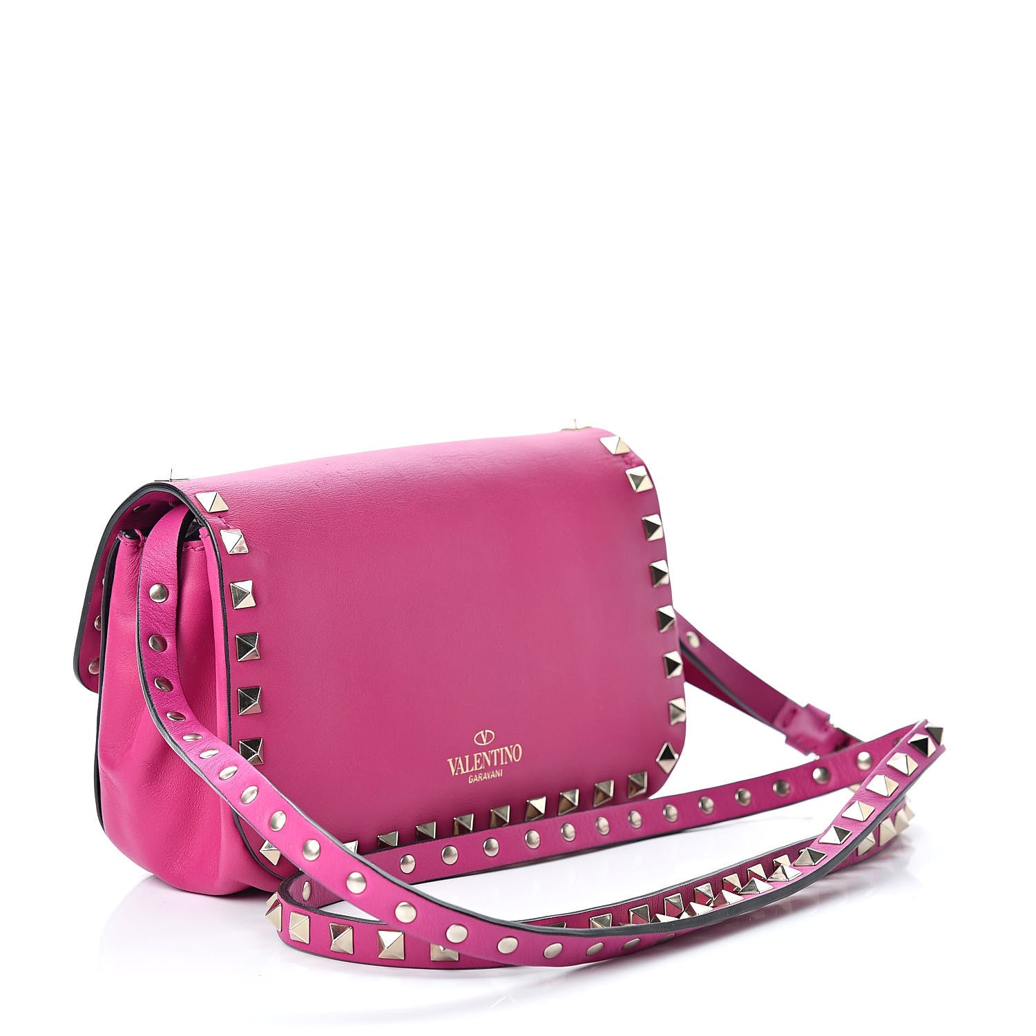 Valentino Garavani Vitello Mini Rockstud Flap Saddle Crossbody Bag Fuxia 3 of 15