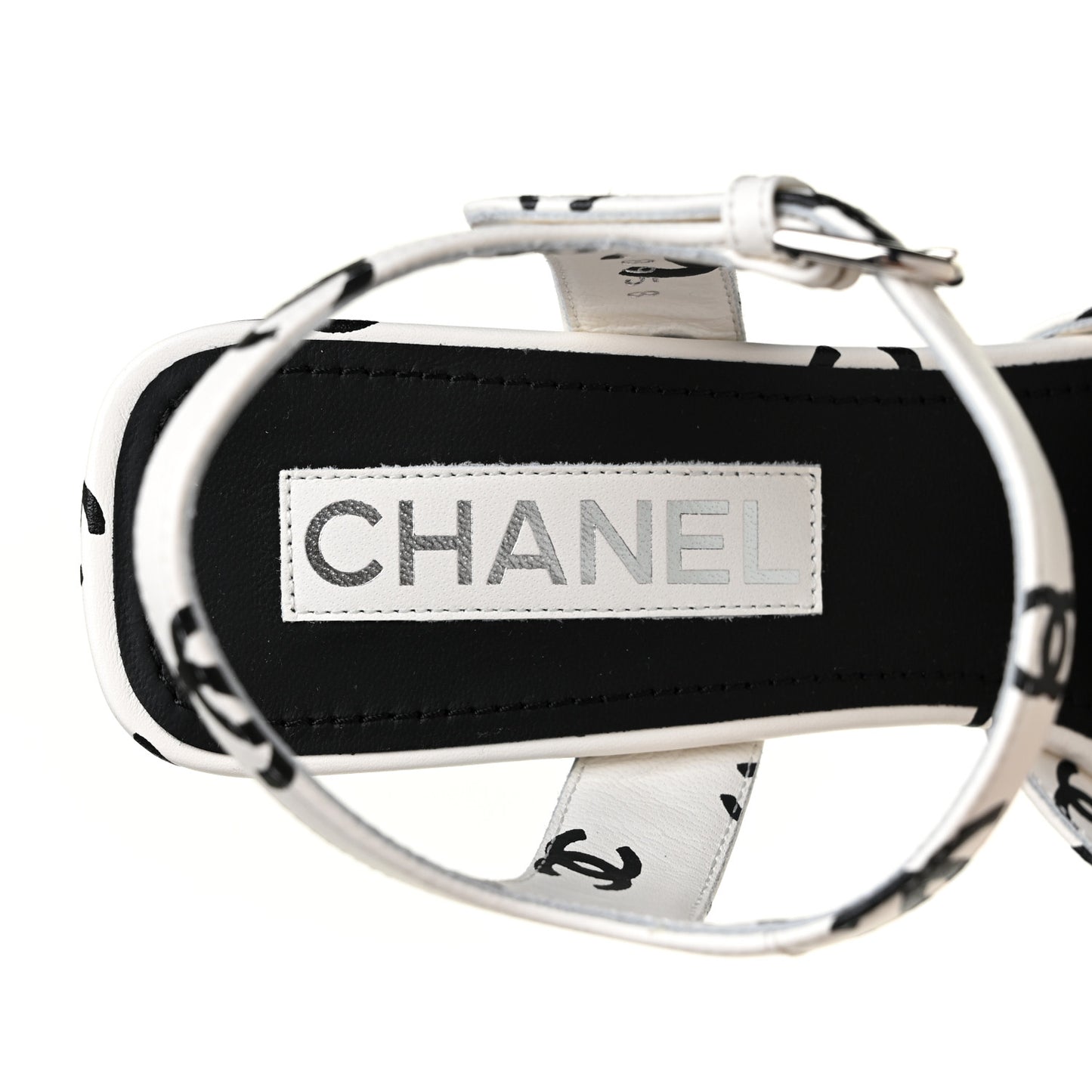 Printed Lambskin Coco Beach Platform Sandals 39 White Black