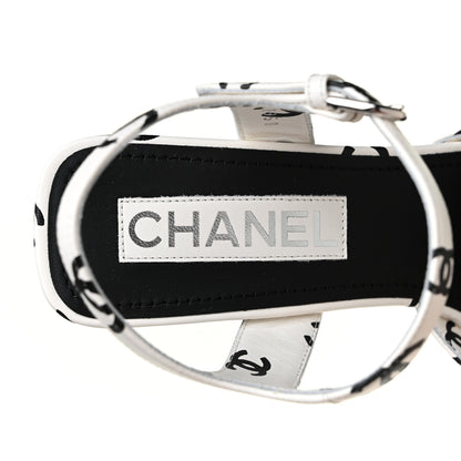 Chanel Printed Lambskin Coco Beach Platform Sandals 39 White Black 8 of 10