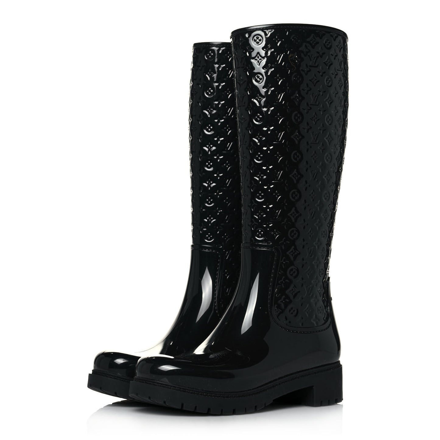Rubber Embossed Monogram Splash Rain Boots 37 Black