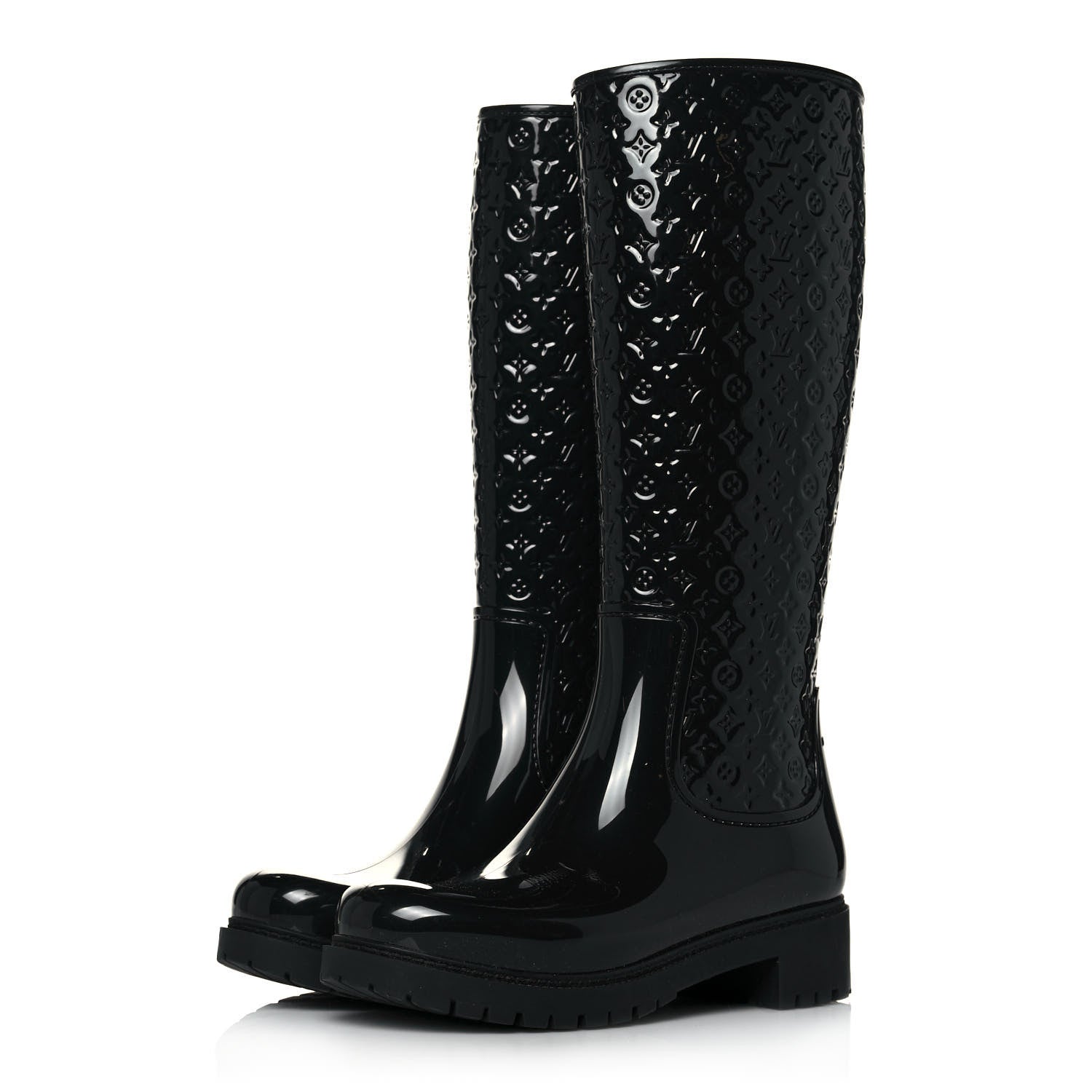 Louis Vuitton Rubber Embossed Monogram Splash Rain Boots 37 Black 3 of 9