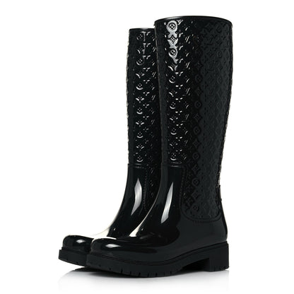 Louis Vuitton Rubber Embossed Monogram Splash Rain Boots 37 Black 3 of 9