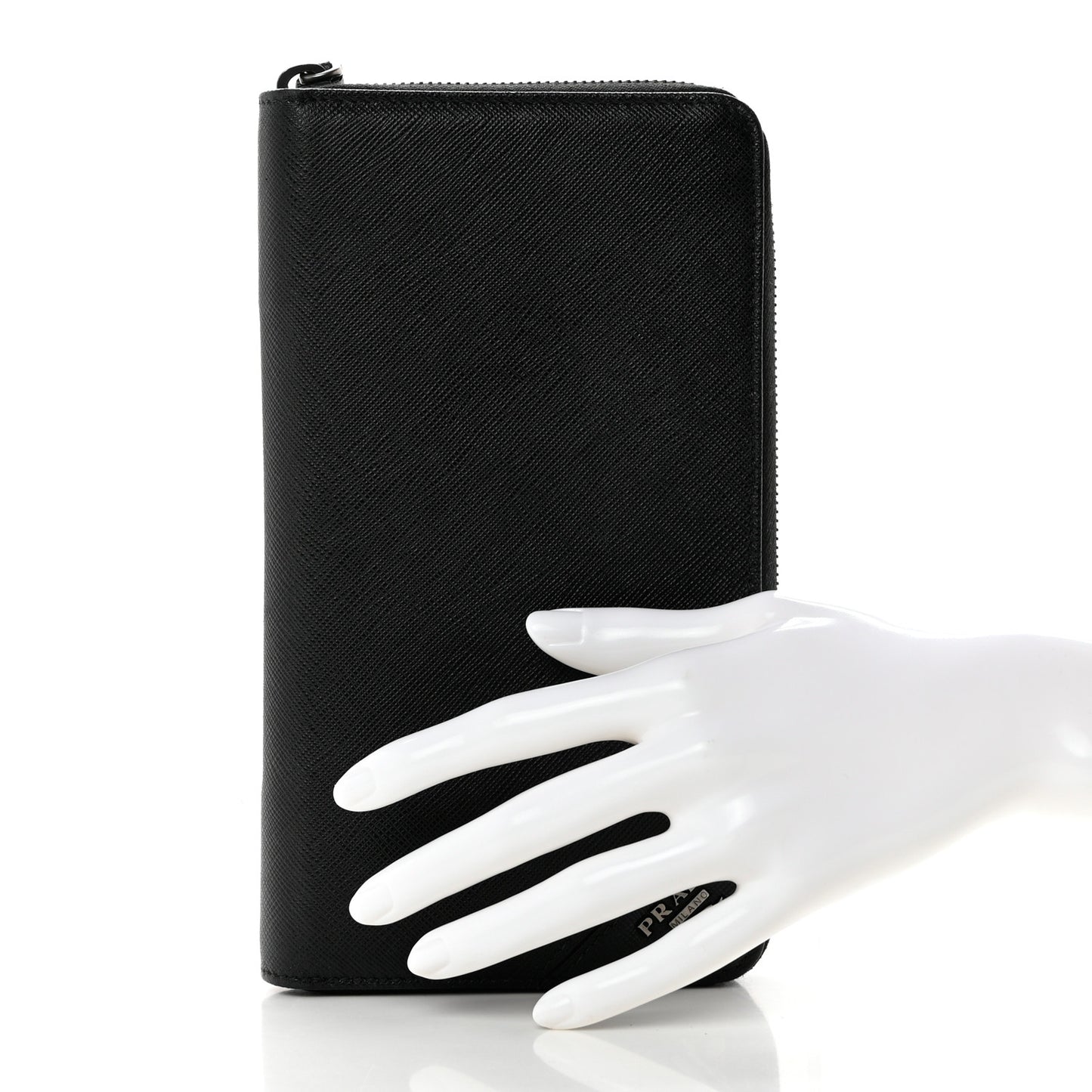 Saffiano Metal Large Zip Around Travel Wallet Black