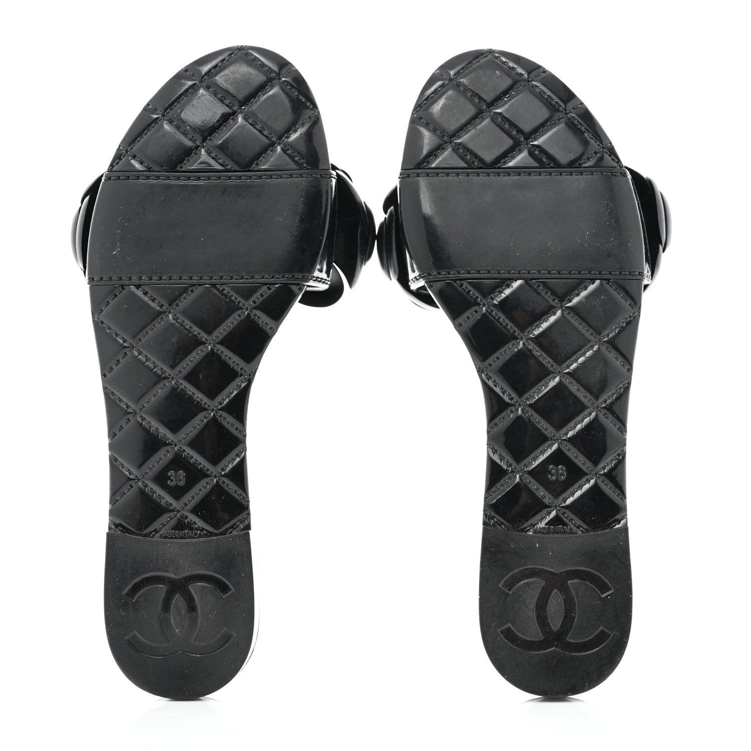 Chanel Patent Camellia CC Slides 36 Black 5 of 9