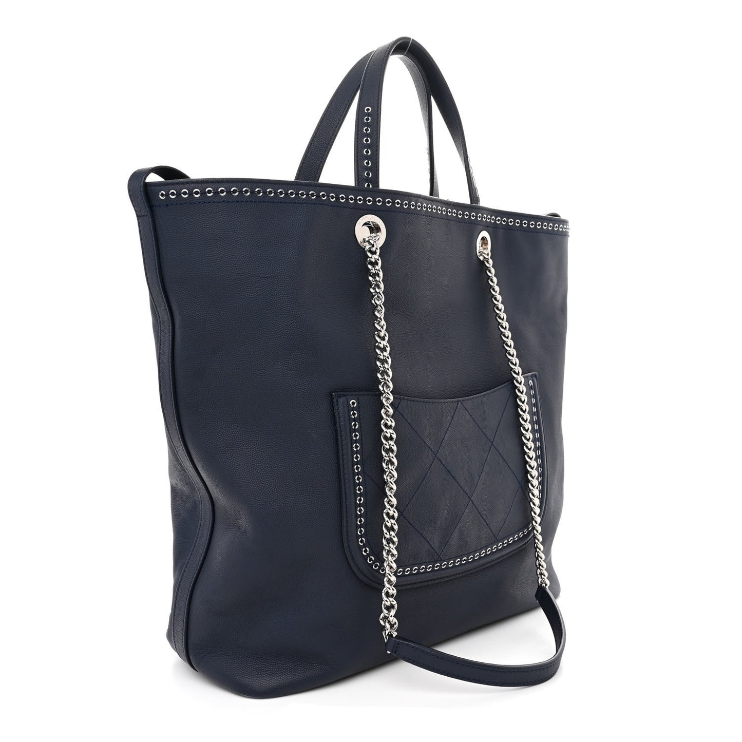 Grained Calfskin Large Coco Eyelets Shopping Tote Navy
