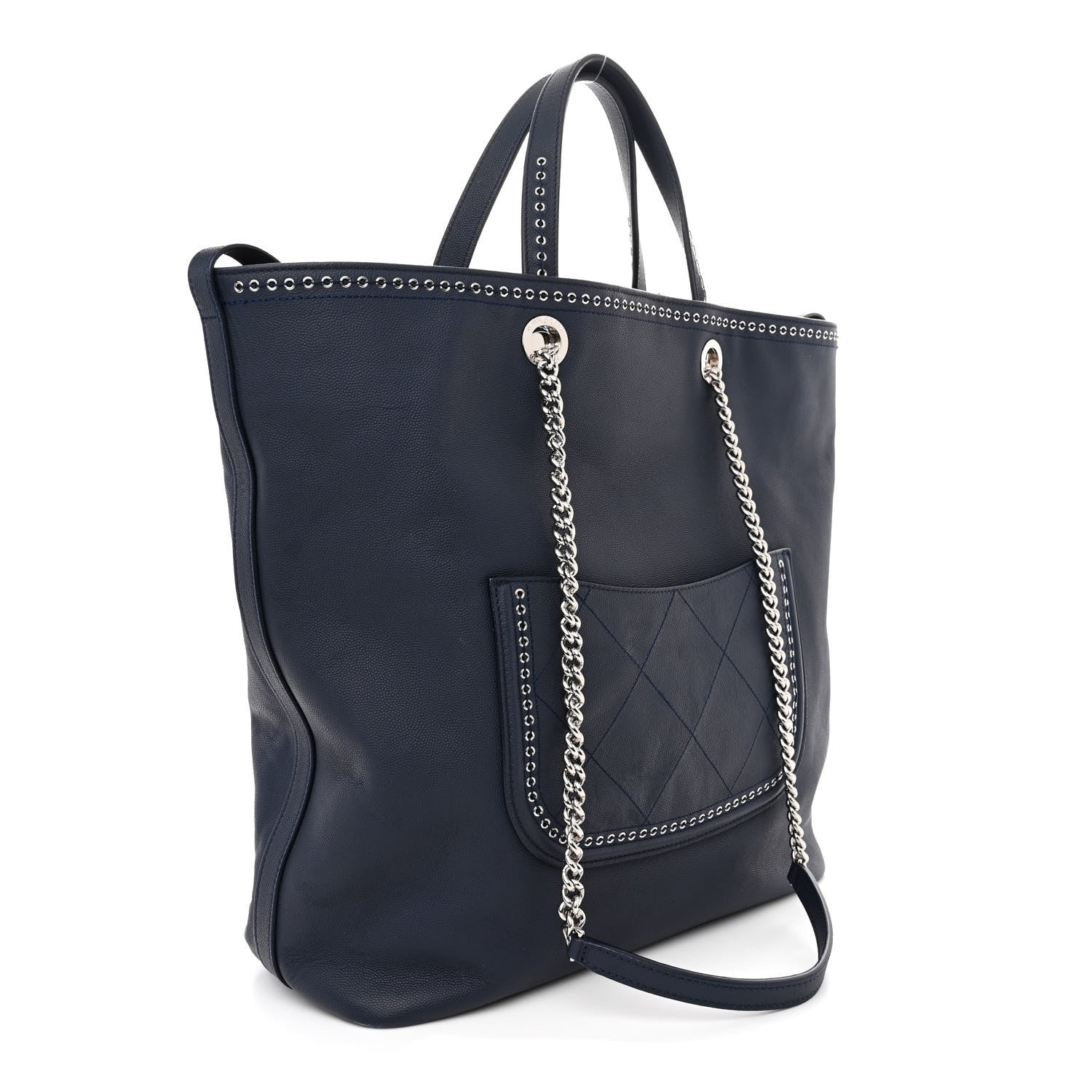 Chanel Grained Calfskin Large Coco Eyelets Shopping Tote Navy 3 of 11