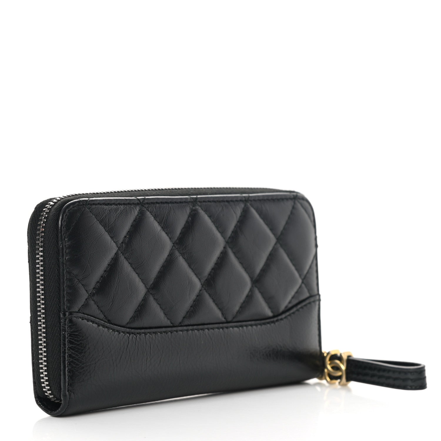 Chanel Aged Calfskin Quilted Small Gabrielle Zip Around Wallet Black 3 of 13