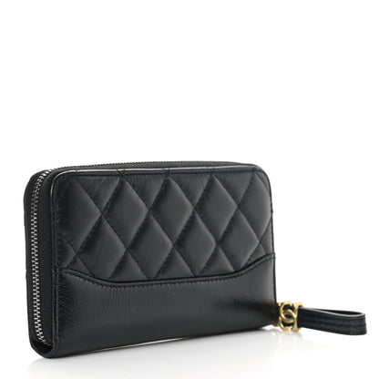 Chanel Aged Calfskin Quilted Small Gabrielle Zip Around Wallet Black 3 of 13