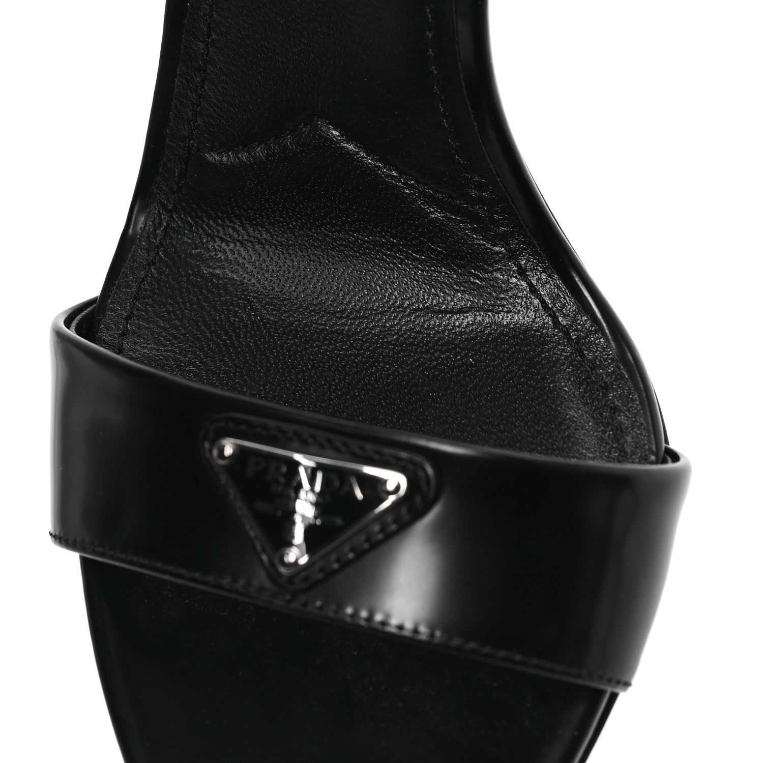 Prada Spazzolato Metal Triangle Logo Ankle Strap 100mm Sandals 37 Black 8 of 8