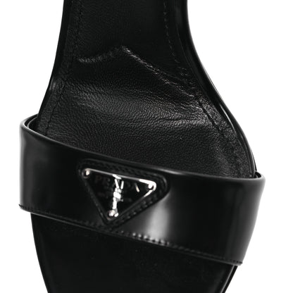 Prada Spazzolato Metal Triangle Logo Ankle Strap 100mm Sandals 37 Black 8 of 8