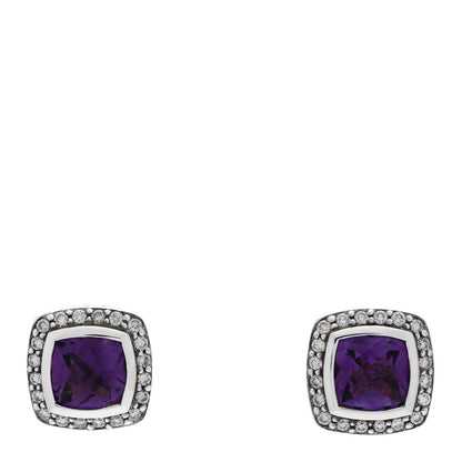 David Yurman Sterling Silver Diamond Amethyst 7mm Albion Earrings 1 of 4