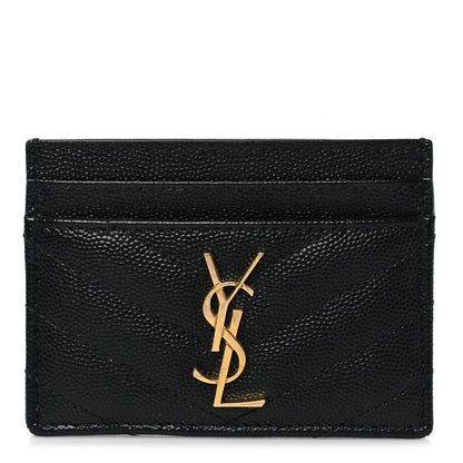 Saint Laurent Grain De Poudre Matelasse Chevron Monogram Credit Card Case Black 4 of 21