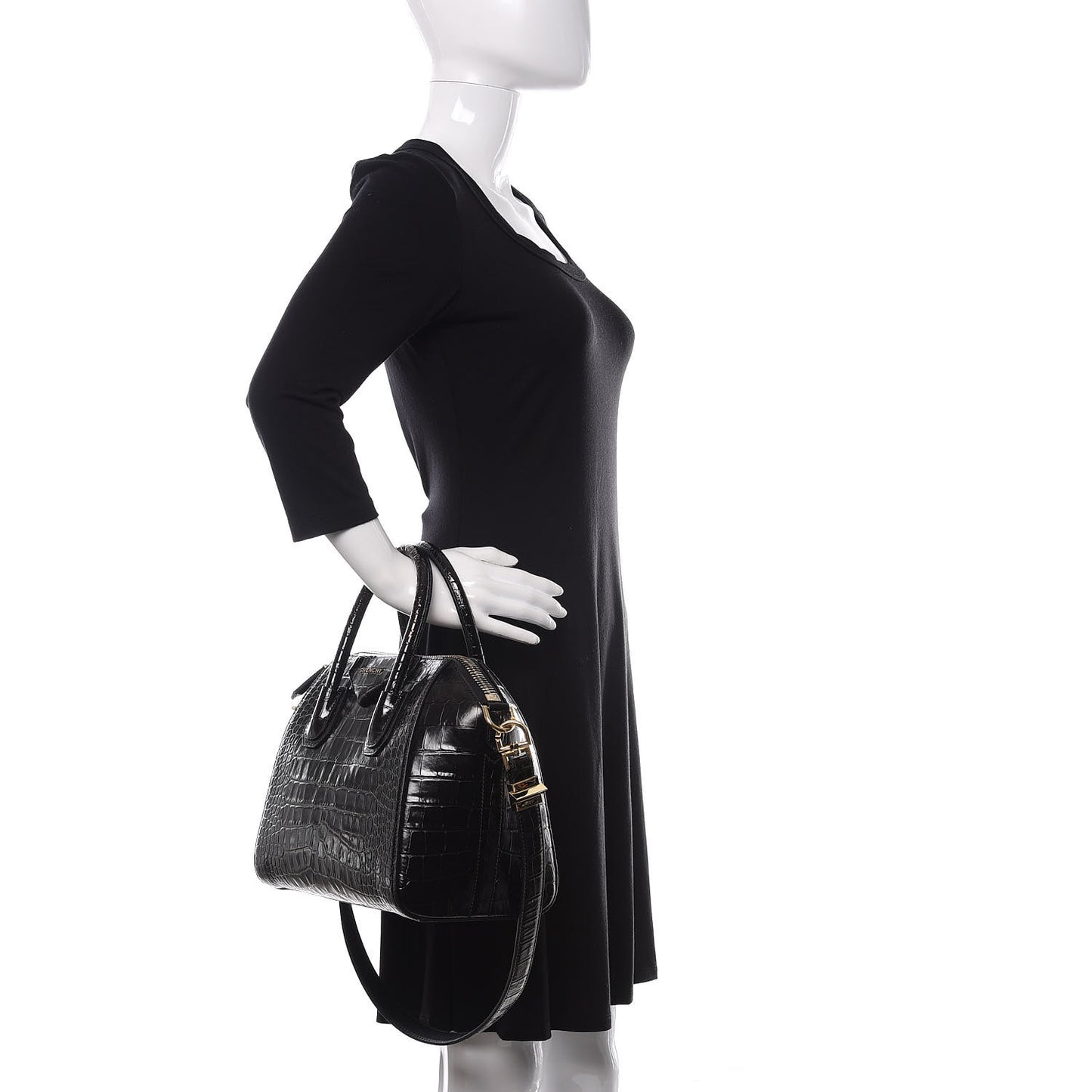 Calfskin Crocodile Embossed Small Antigona Black