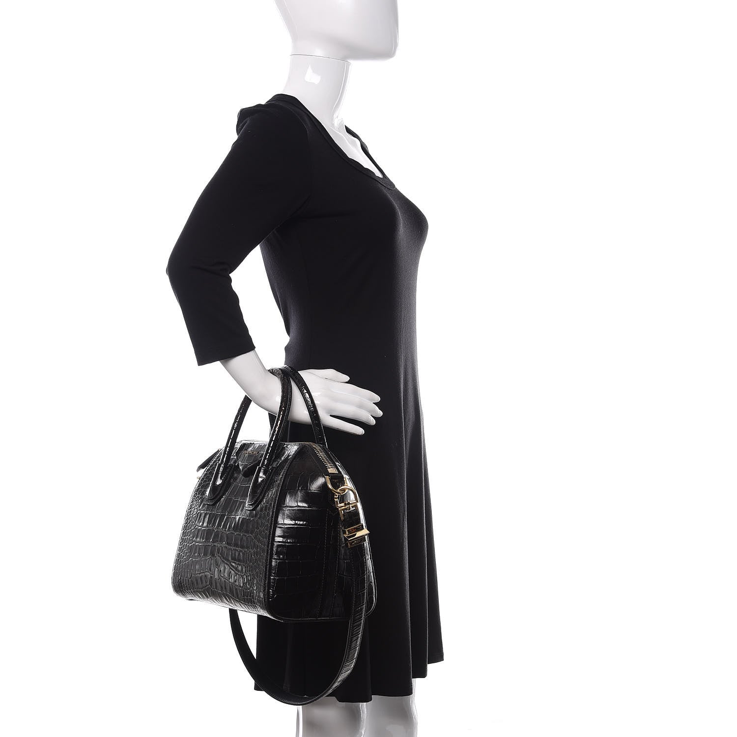 Givenchy Calfskin Crocodile Embossed Small Antigona Black 3 of 13
