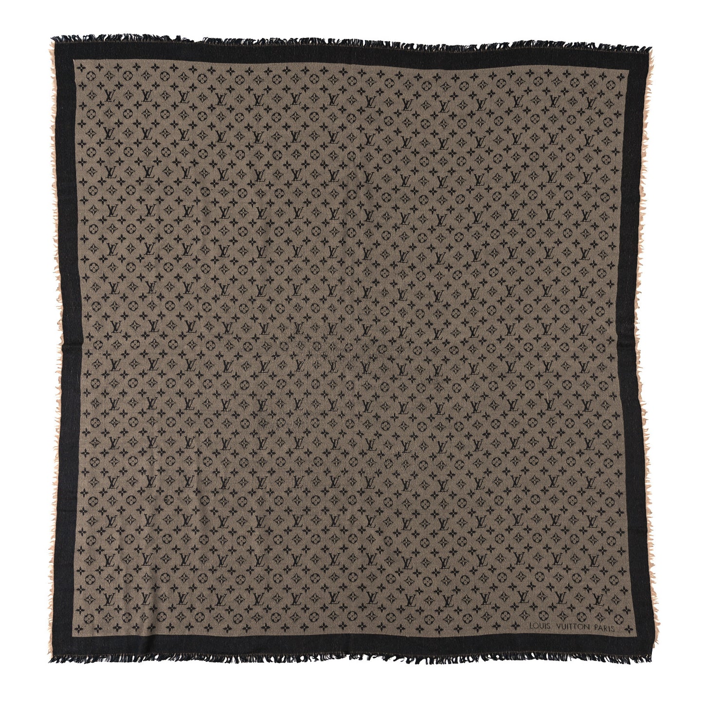 Wool Silk Monogram Denim Shawl Beige Black