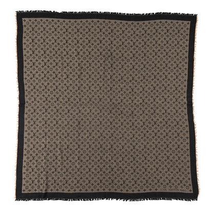 Louis Vuitton Wool Silk Monogram Denim Shawl Beige Black 1 of 3
