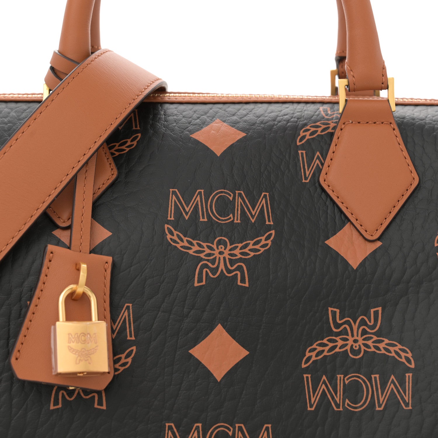 MCM Maxi Visetos Medium Ella Boston Bag Black Cognac 8 of 11