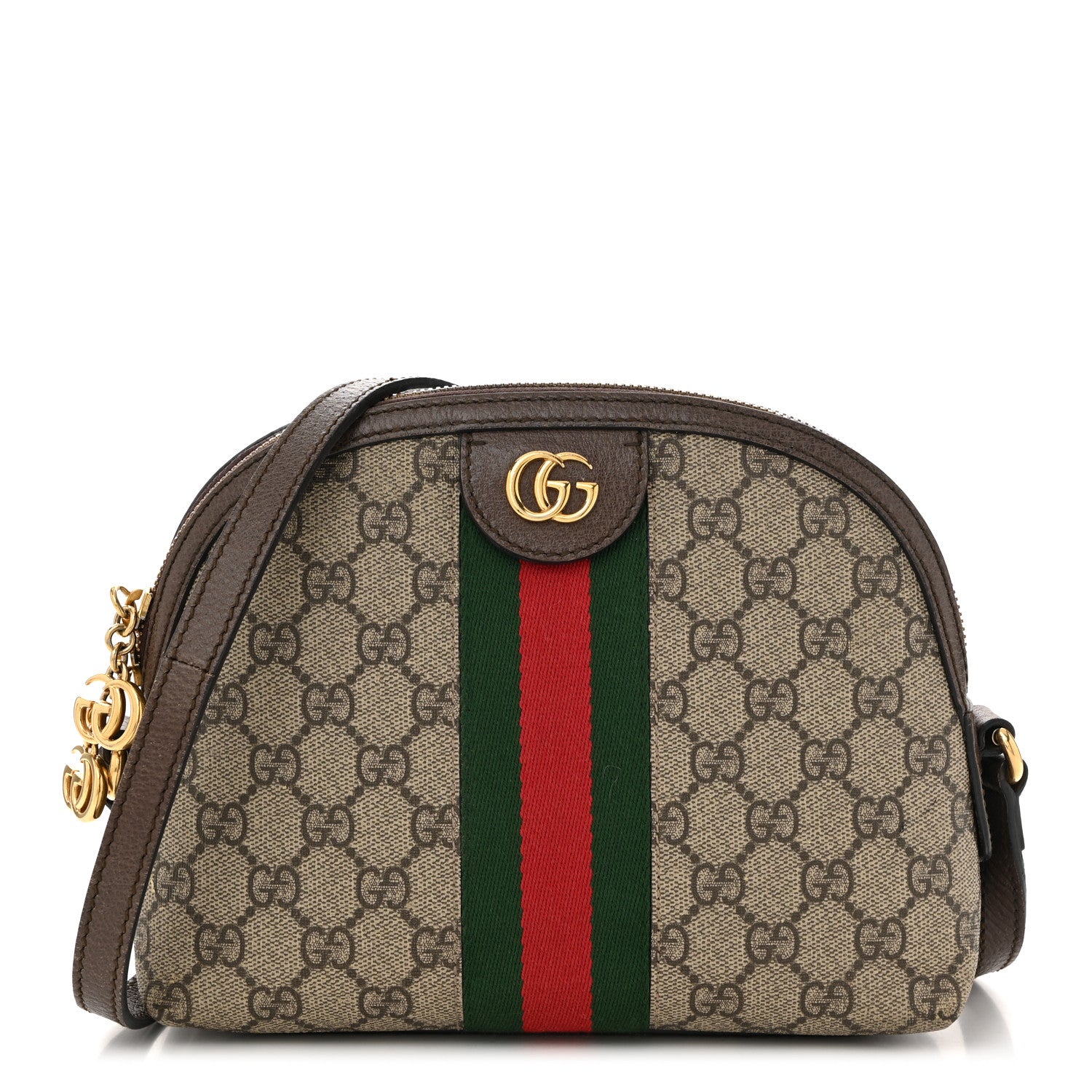 Gucci GG Supreme Monogram Textured Dollar Calfskin Web Small Ophidia Dome Shoulder Bag Beige Ebony New Acero 1 of 10