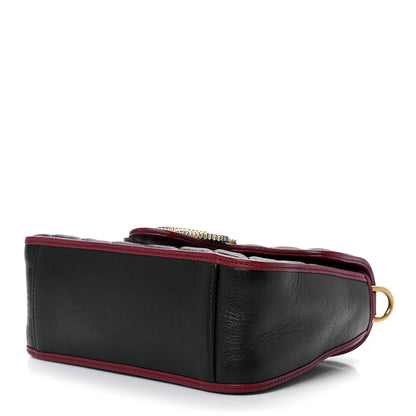 Gucci Vintage Effect Calfskin Matelasse Diagonal Mini Torchon GG Marmont Top Handle Shoulder Bag Black Romantic Cherry 10 of 12