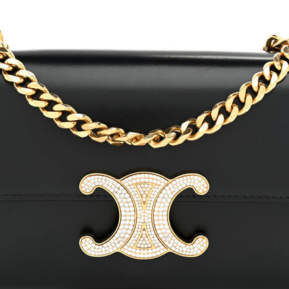 Celine Shiny Calfskin Triomphe Crystals Chain Shoulder Bag Black 12 of 12