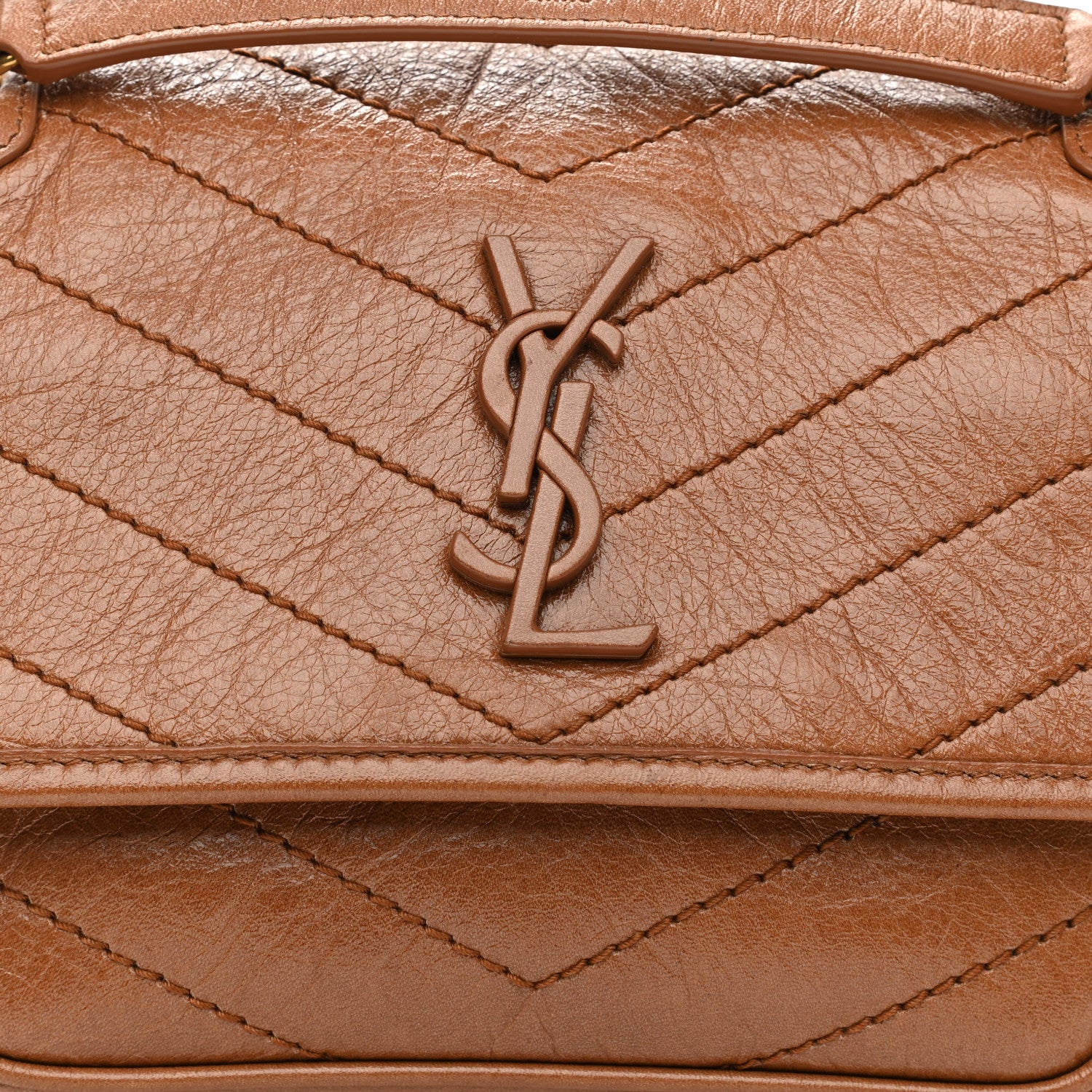 Saint Laurent Crinkled Calfskin Matelasse Monogram Baby Niki Chain Satchel Light Caramel 7 of 10