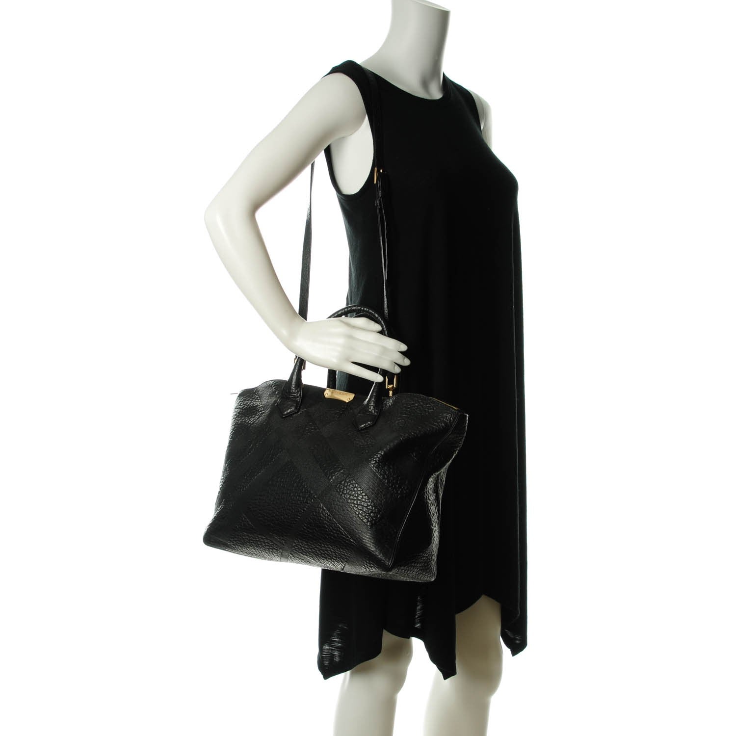 Burberry Heritage Grain Check Embossed Medium Dewsbury Tote Black 2 of 8