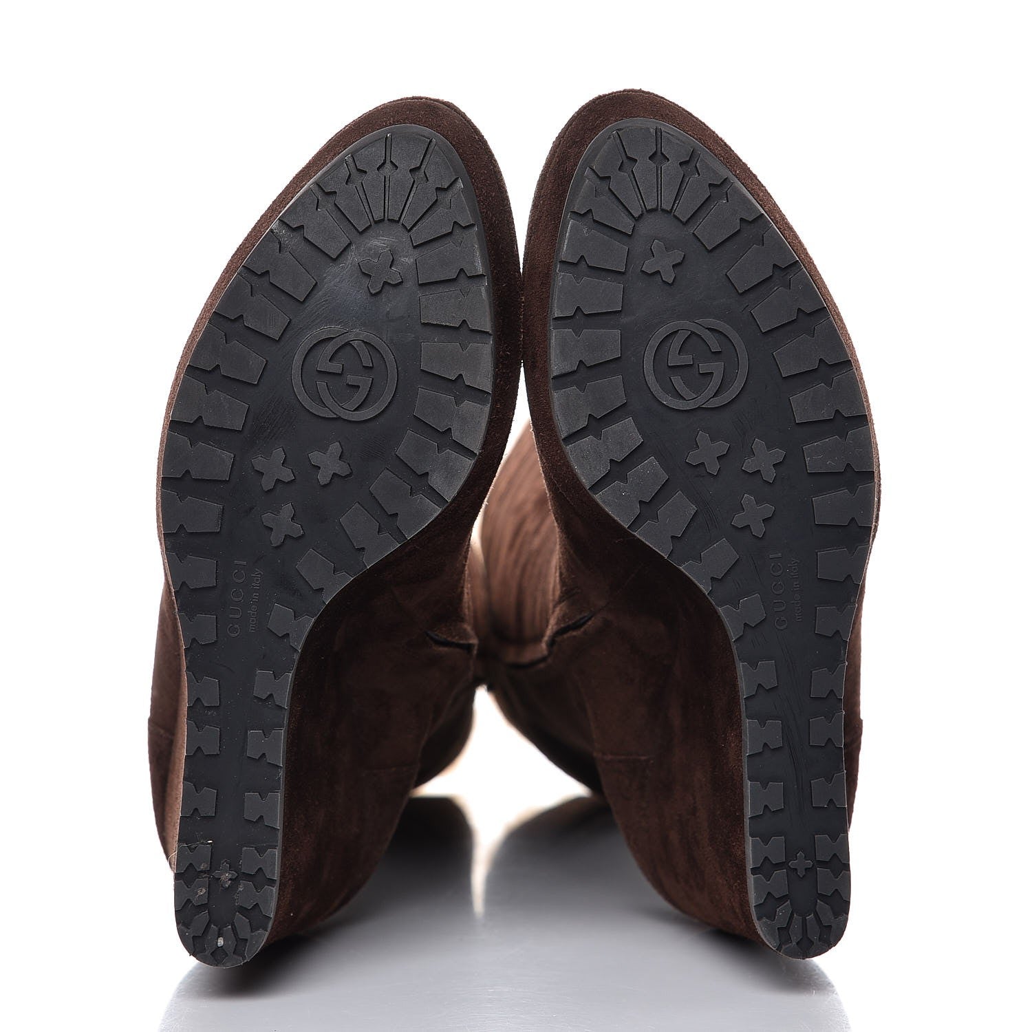 Gucci Suede Shearling Fur Microguccissima Courtney Tall Wedge Boots 38 Cocoa 7 of 10