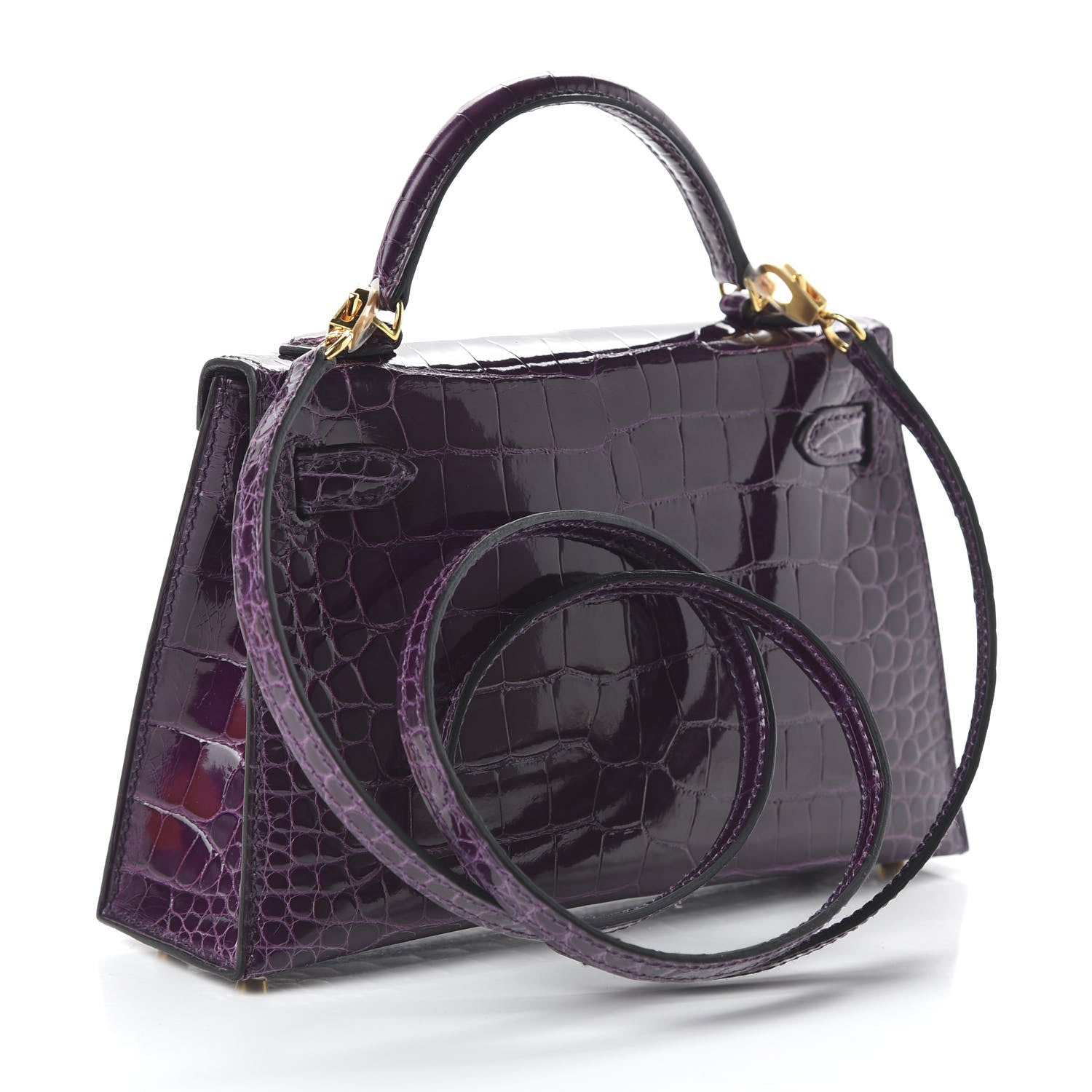 Hermes Shiny Alligator Mini Kelly Sellier 20 Cassis 3 of 31