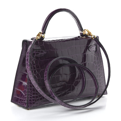 Hermes Shiny Alligator Mini Kelly Sellier 20 Cassis 3 of 31