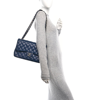 Chanel Caviar Quilted Jumbo Double Flap Navy Blue 2 of 10