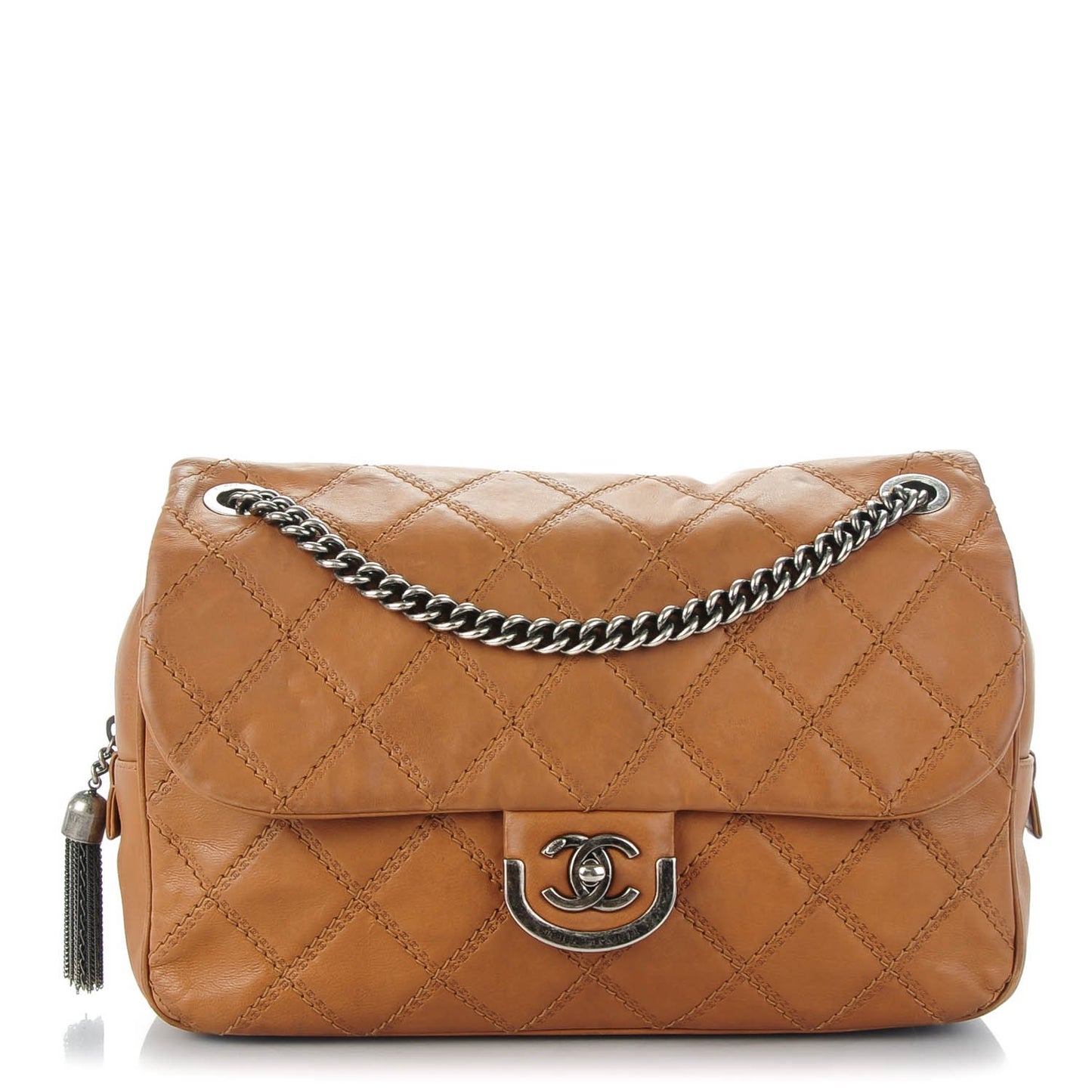 Calfskin Quilted Jumbo Coco Sporran Flap Light Brown