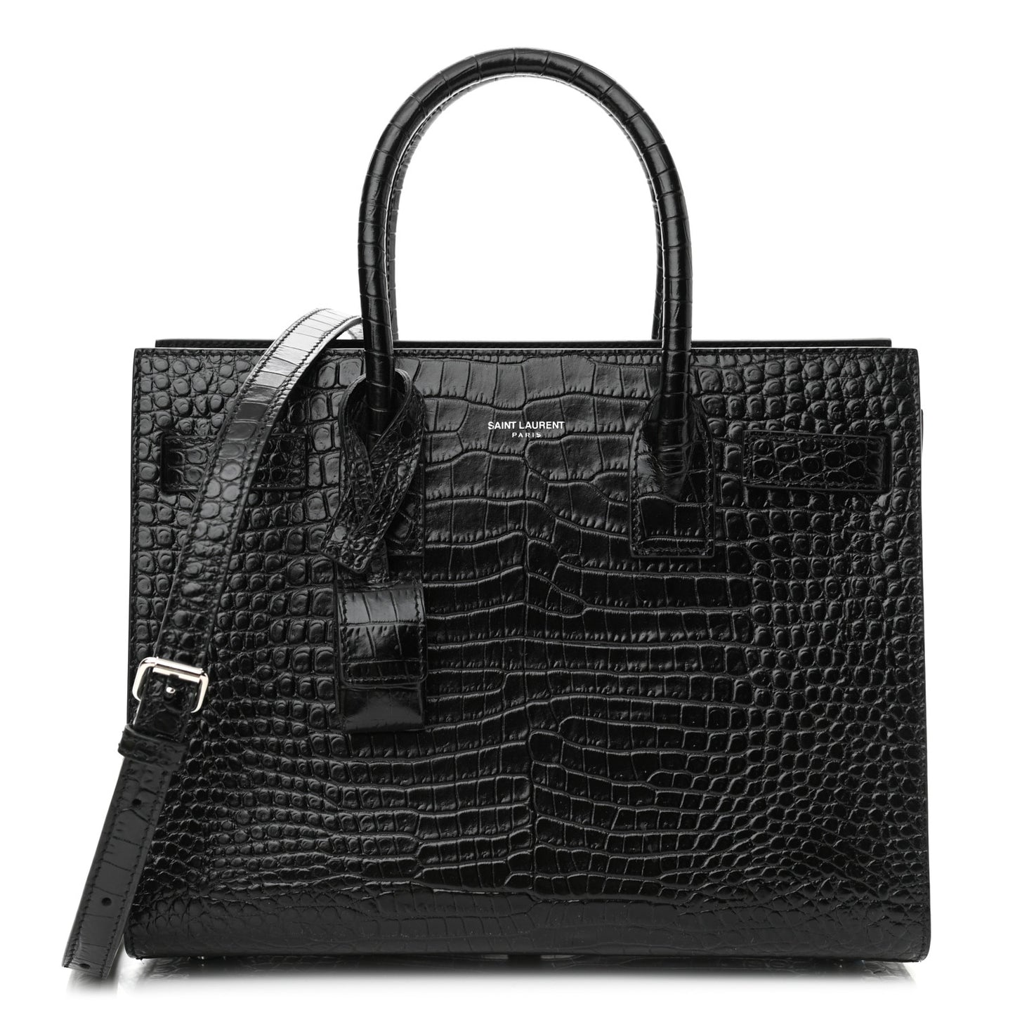 Calfskin Crocodile Embossed Baby Sac De Jour Black