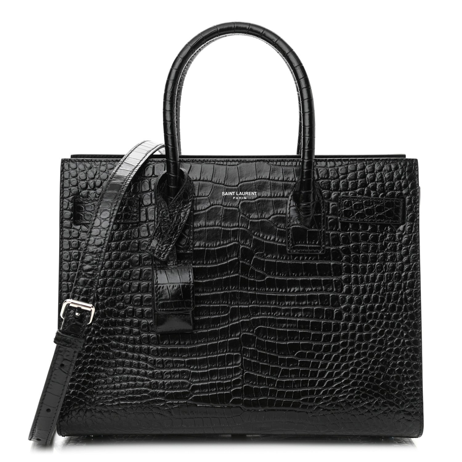 Saint Laurent Calfskin Crocodile Embossed Baby Sac De Jour Black 1 of 9