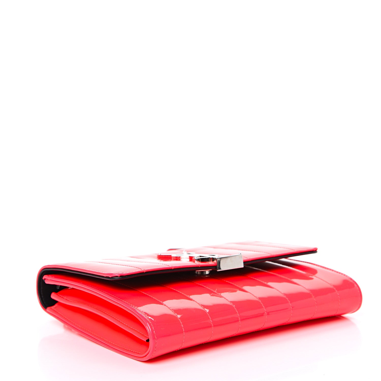 Saint Laurent Patent Calfskin Matelasse Monogram Vicky Chain Wallet Neon Pink 3 of 11