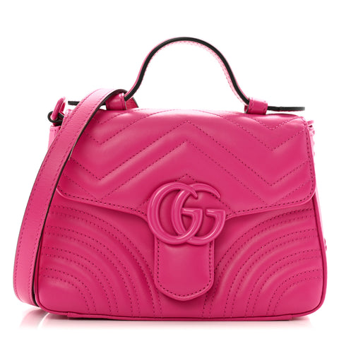 Calfskin Matelasse Monochrome Mini GG Marmont Top Handle Shoulder Bag Classic Fuxia
