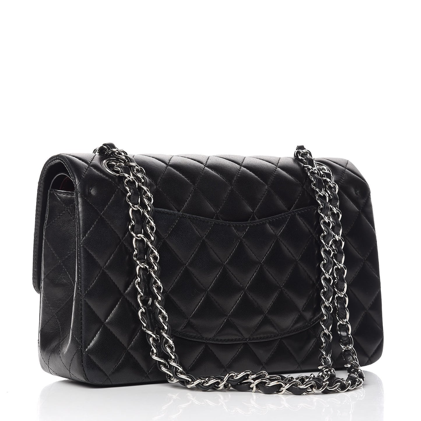 Lambskin Quilted Medium Double Flap Black