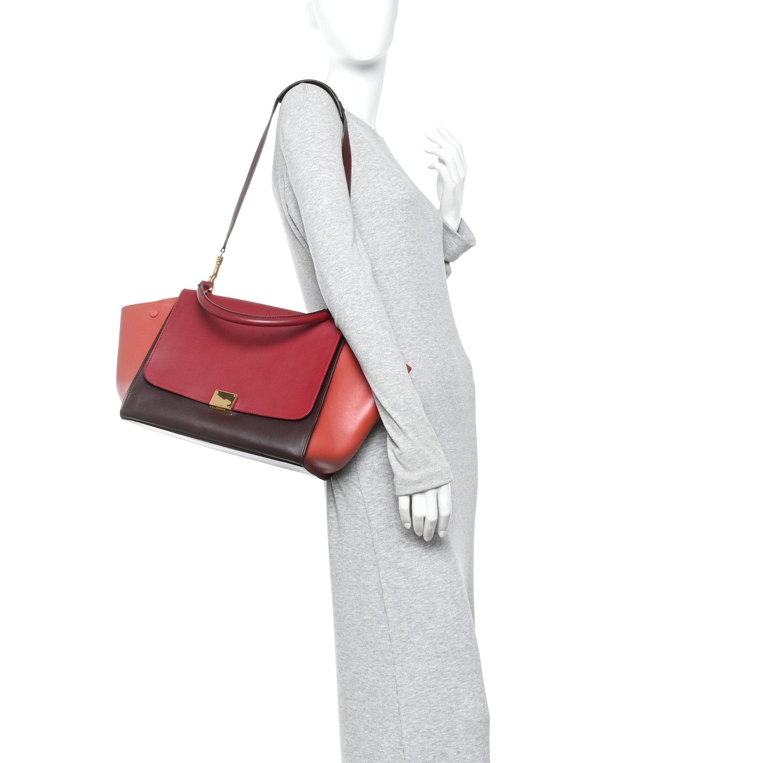 Celine Smooth Calfskin Medium Tri-Color Trapeze Rust Burgundy Red 2 of 10