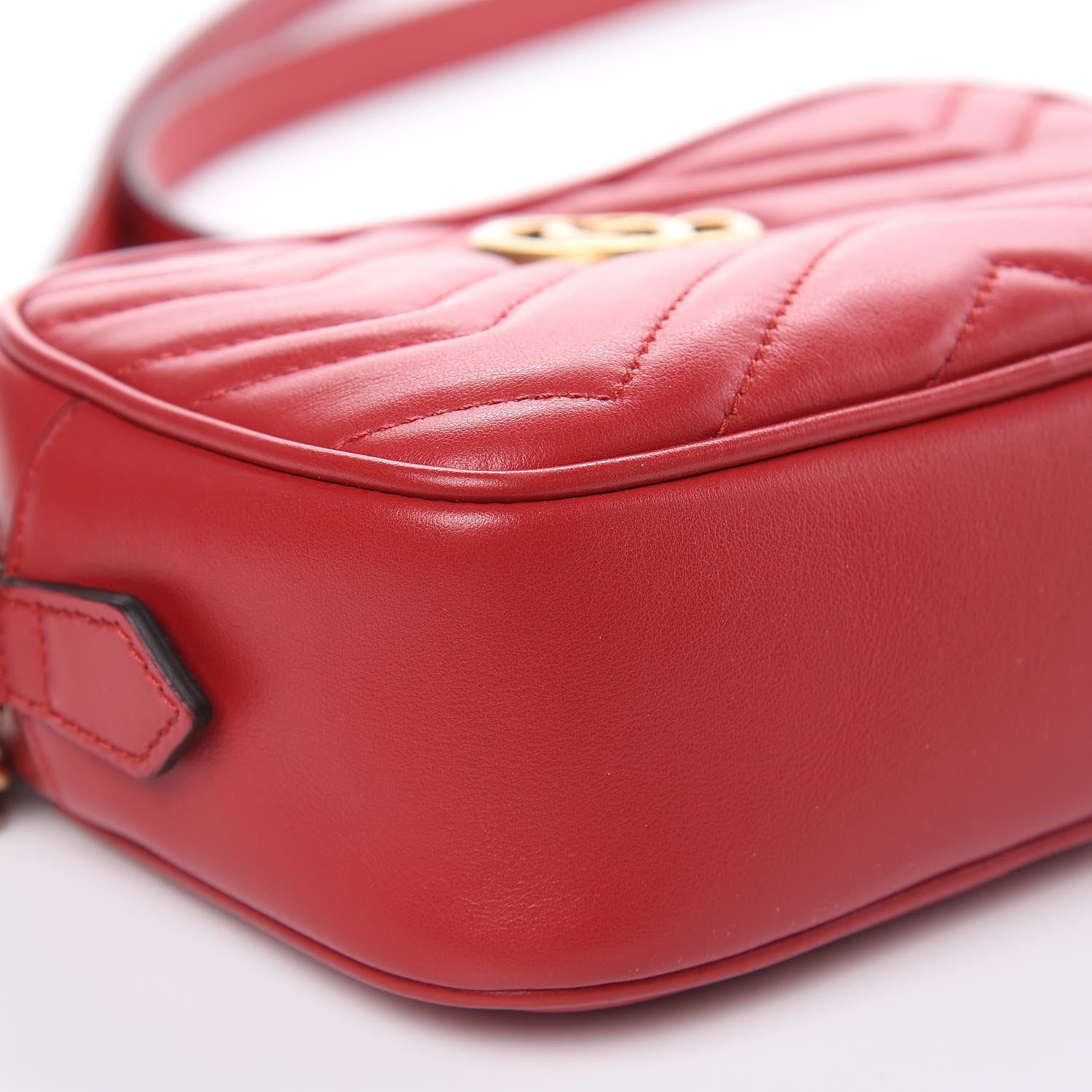Gucci Calfskin Matelasse Mini GG Marmont Chain Shoulder Bag Hibiscus Red 8 of 11