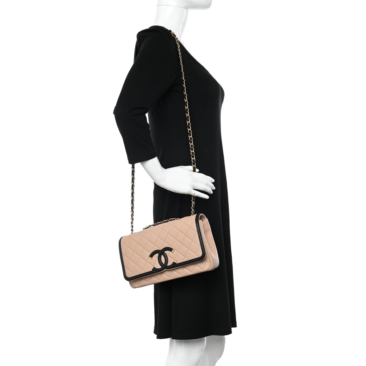 Chanel Caviar Quilted Medium CC Filigree Flap Beige Black 2 of 11