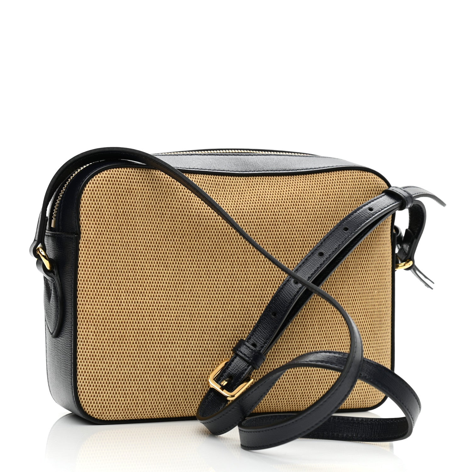 Gucci Vintage Rice Canvas Azalea Calfskin Small Horsebit 1955 Shoulder Bag Beige Blue 3 of 11