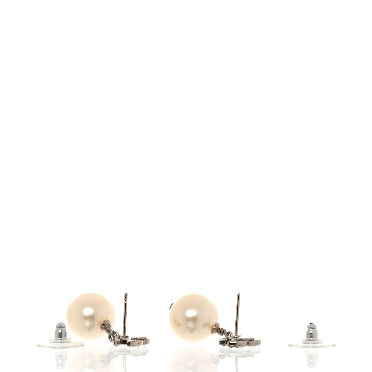 Chanel Crystal Pearl CC Drop Earrings Silver Pearly White 4 of 5