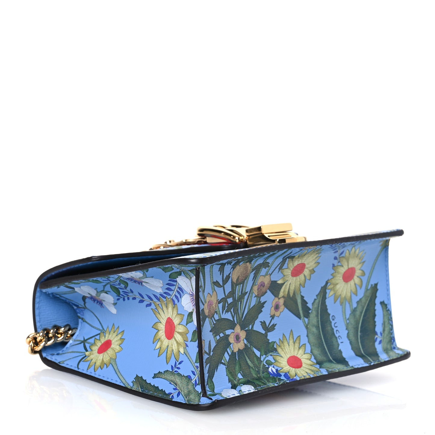 Shangai Calfskin Web New Flora Mini Sylvie Chain Shoulder Bag Azure